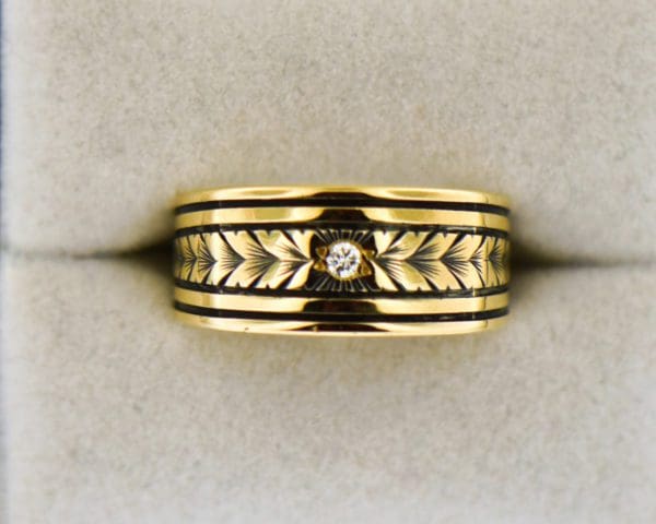 vintage mens wedding band engraved gold with diamond