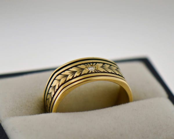 vintage mens wedding band engraved gold with diamond 3