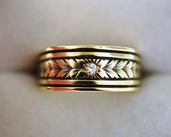 vintage mens wedding band engraved gold with diamond 4