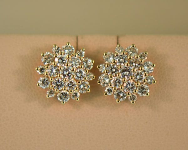 yellow gold round diamond pave cocktail cluster stud earrings