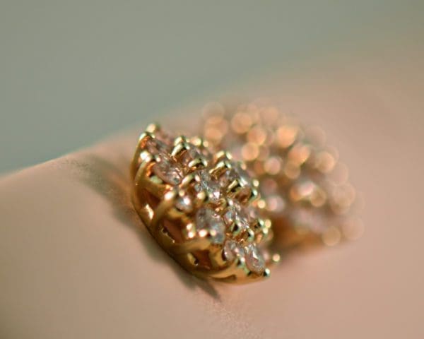 yellow gold round diamond pave cocktail cluster stud earrings 2