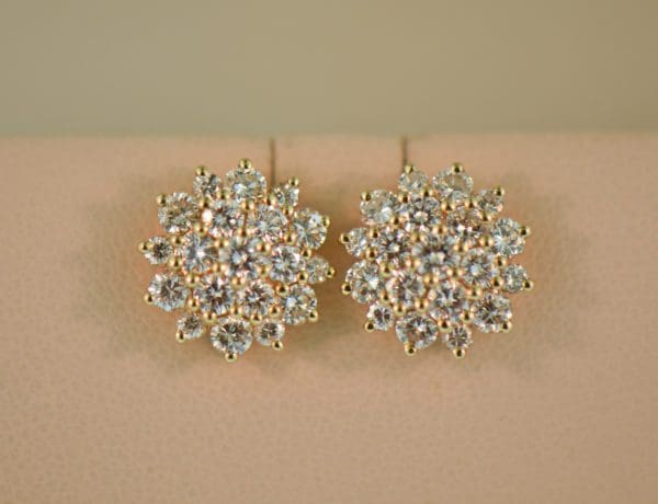 yellow gold round diamond pave cocktail cluster stud earrings 5