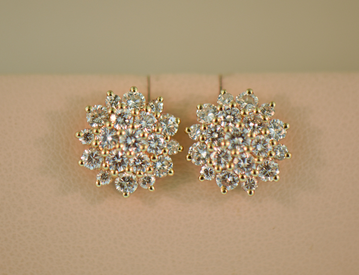 14KT White Gold Round Diamond Cluster Stud Earrings 100 CT TW  Spence  Diamonds