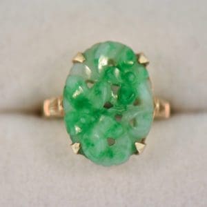art deco carved green jadeite jade ring
