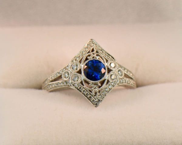 blue sapphire and diamond antique inspired ring 2