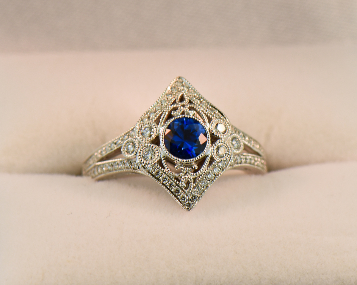 Vintage Style Blue Sapphire & Diamond Ring | Exquisite Jewelry for ...