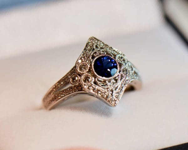 blue sapphire and diamond antique inspired ring 4