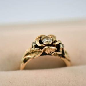 carved rose ring flower engagement ring circa 1970 diamonds
