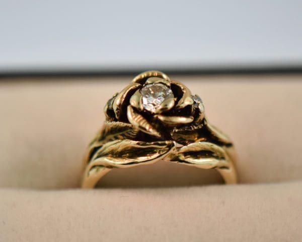 carved rose ring flower engagement ring circa 1970 diamonds 2