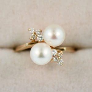 estate akoya double pearl and diamond cluster ring