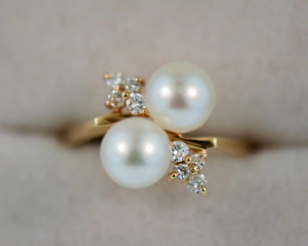 estate akoya double pearl and diamond cluster ring 2