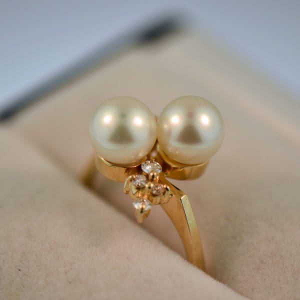 estate akoya double pearl and diamond cluster ring 3