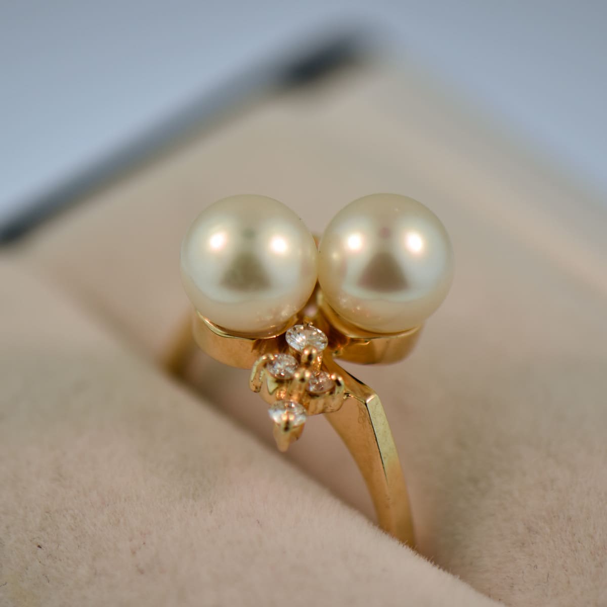 Akoya Pearl Bypass Ring in Yellow Gold Exquisite Jewelry for