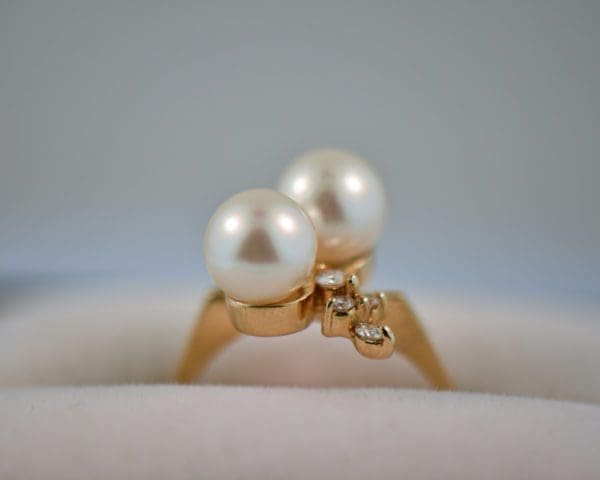 estate akoya double pearl and diamond cluster ring 4