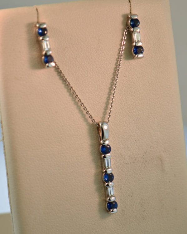 estate sapphire and diamond pendant and earring set