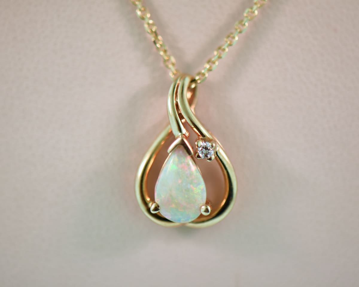 Modern Swirl Pendant with Pear Shape Australian White Opal Exquisite Jewelry for Every Occasion FWCJ