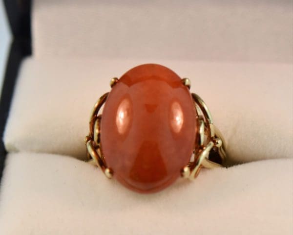 oval cabochon orangey red jadeite jade vintage ring 2