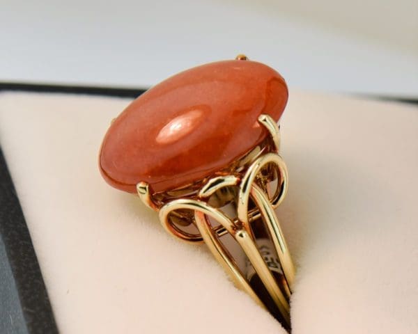 oval cabochon orangey red jadeite jade vintage ring 4