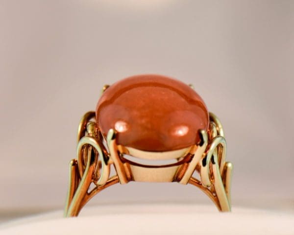 oval cabochon orangey red jadeite jade vintage ring 5