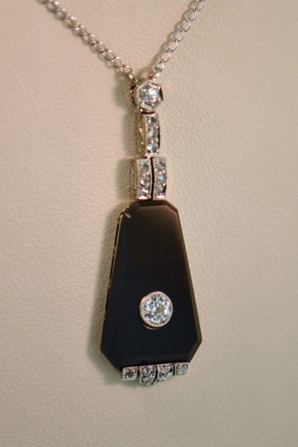 platinum art deco onyx and diamond jazz era pendant