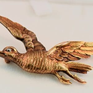 rare antique cormorant in flight brooch with diamond eye heavy 14k gold