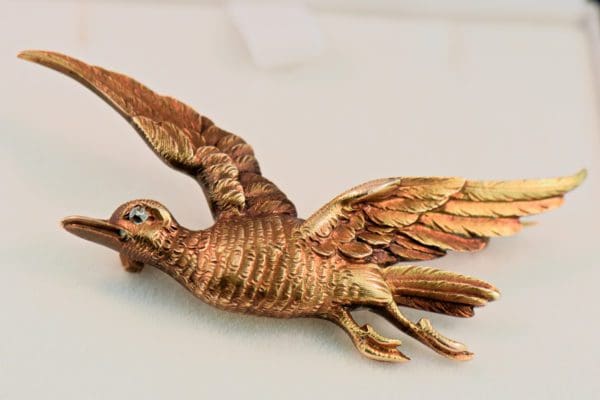 rare antique cormorant in flight brooch with diamond eye heavy 14k gold