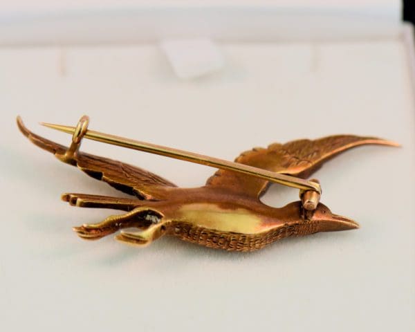 rare antique cormorant in flight brooch with diamond eye heavy 14k gold 2