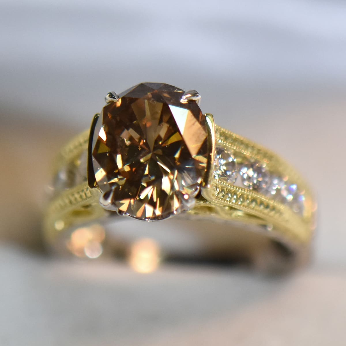 Oval champagne shop diamond engagement ring