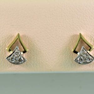 angular diamond twotone gold stud earrings
