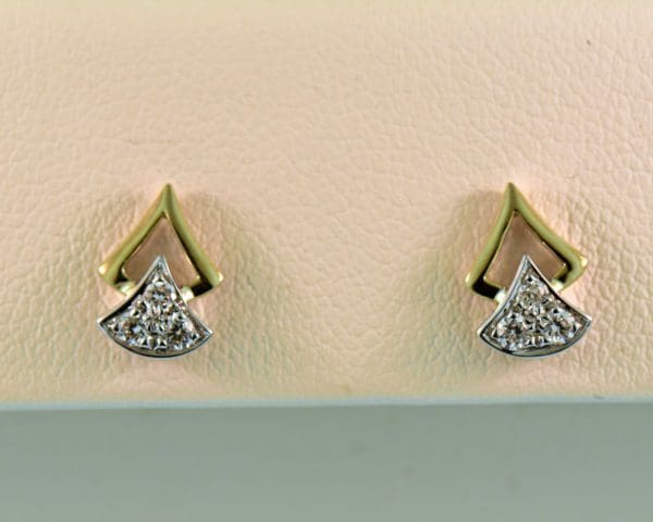 angular diamond twotone gold stud earrings