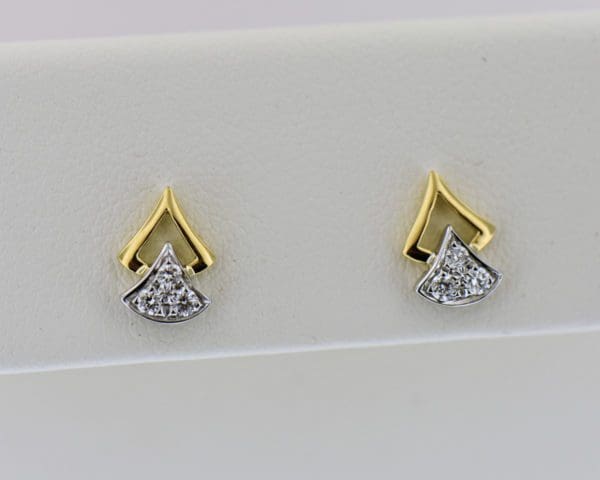 angular diamond twotone gold stud earrings 2
