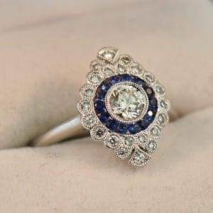 edwardian antique reproduction diamond and sapphire engagement ring