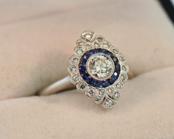 edwardian antique reproduction diamond and sapphire engagement ring