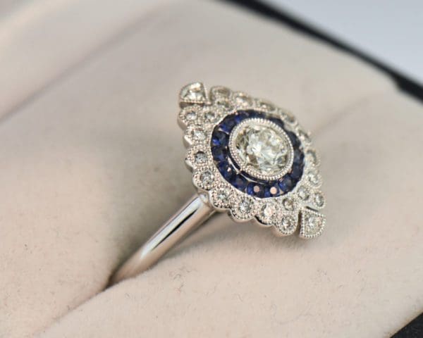 edwardian antique reproduction diamond and sapphire engagement ring 2