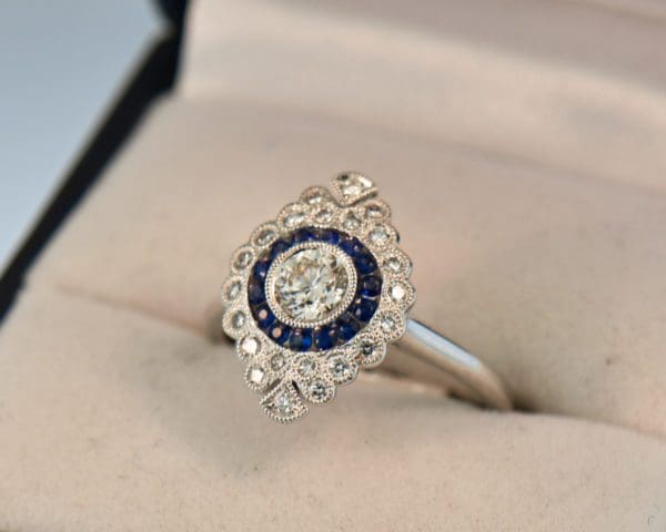 edwardian antique reproduction diamond and sapphire engagement ring 4