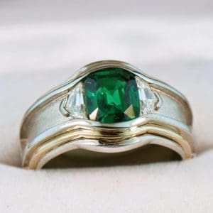 mens custom ring with 4ct tsavorite and cadillac diamonds