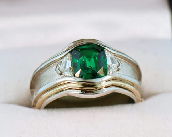mens custom ring with 4ct tsavorite and cadillac diamonds