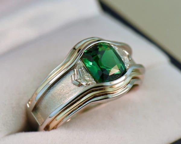 mens custom ring with 4ct tsavorite and cadillac diamonds 2