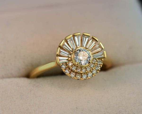 modern diamond baguette and round rising sun ring 4