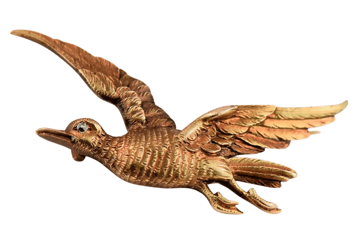 rare antique cormorant in flight brooch with diamond eye heavy 14k gold Edited rare antique cormorant in flight brooch with diamond eye heavy 14k gold Edited