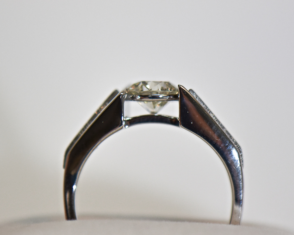 Tension Set Diamond Titanium Ring With Inlay 