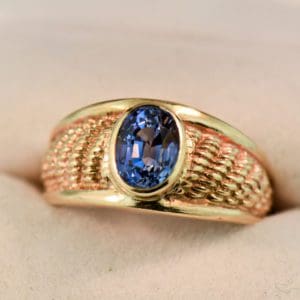 vintage mens gold and cornflower sapphire ring