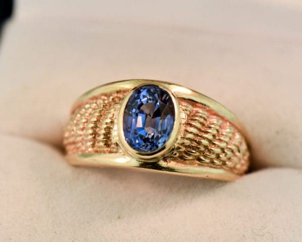vintage mens gold and cornflower sapphire ring