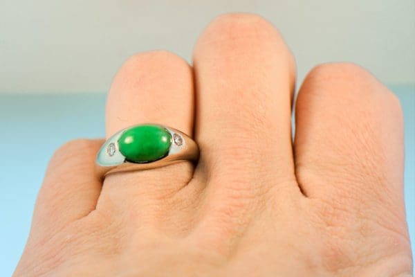 vintage platinum jade mens ring green jadeite jade and diamonds 3