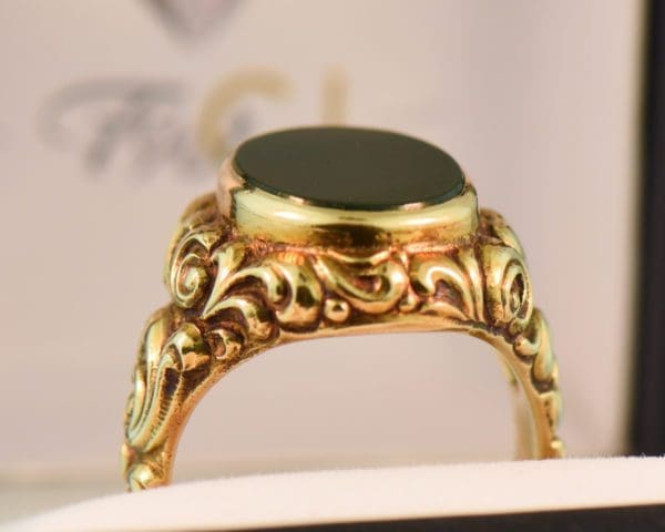 antique bloodstone and chased gold repousse gents signet ring 3