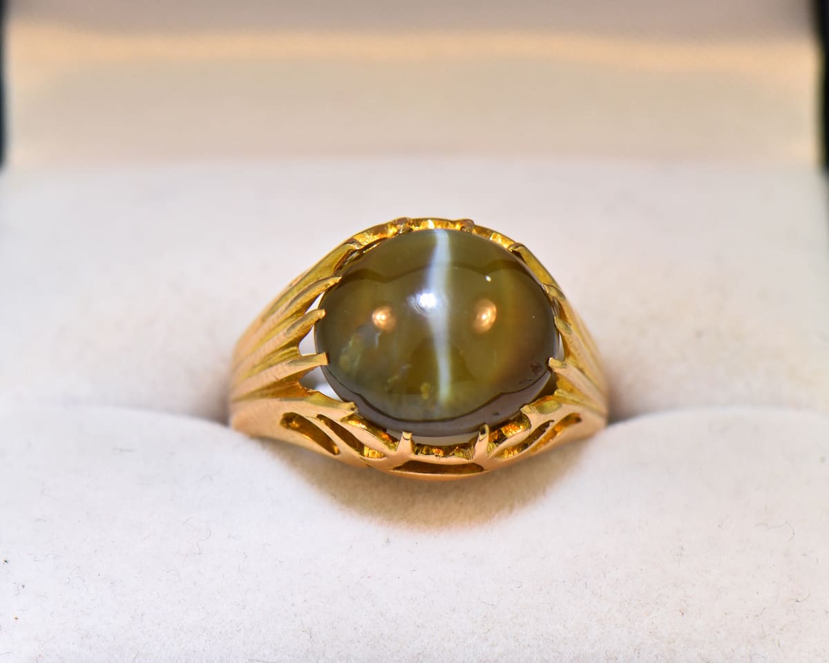 Unisex Antique Cat s Eye Chrysoberyl Ring 18k Exquisite Jewelry