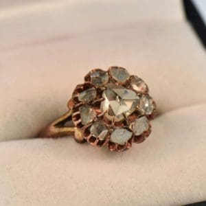 antique rose gold rose cut diamond cluster ring