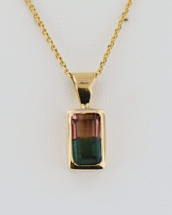 bicolor watermelon tourmaline pendant in 14k yellow bezel 3