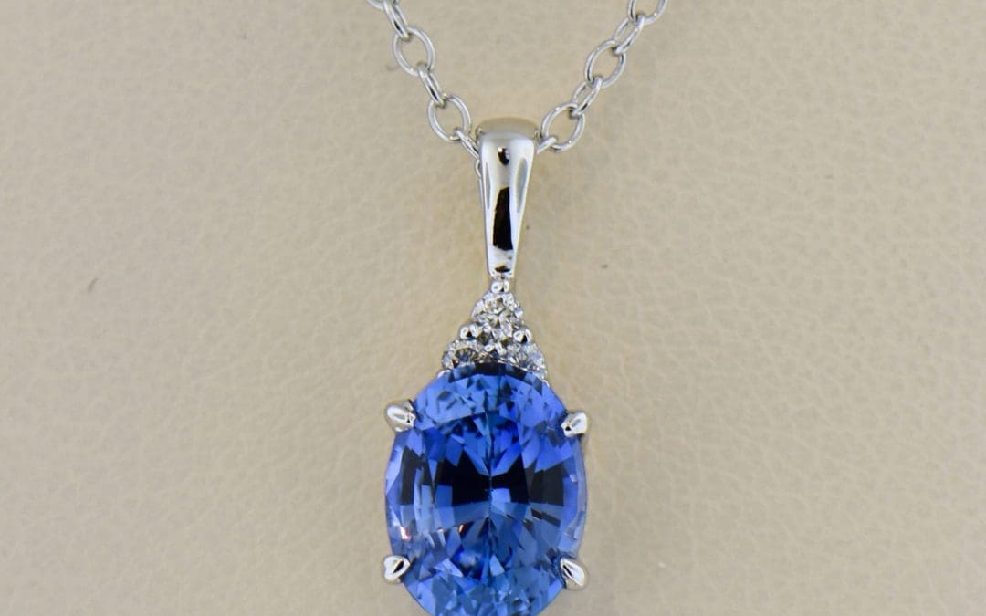 ceylon cornflower sapphire and diamond white gold pendant