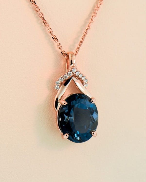 london blue topaz rose gold pendant